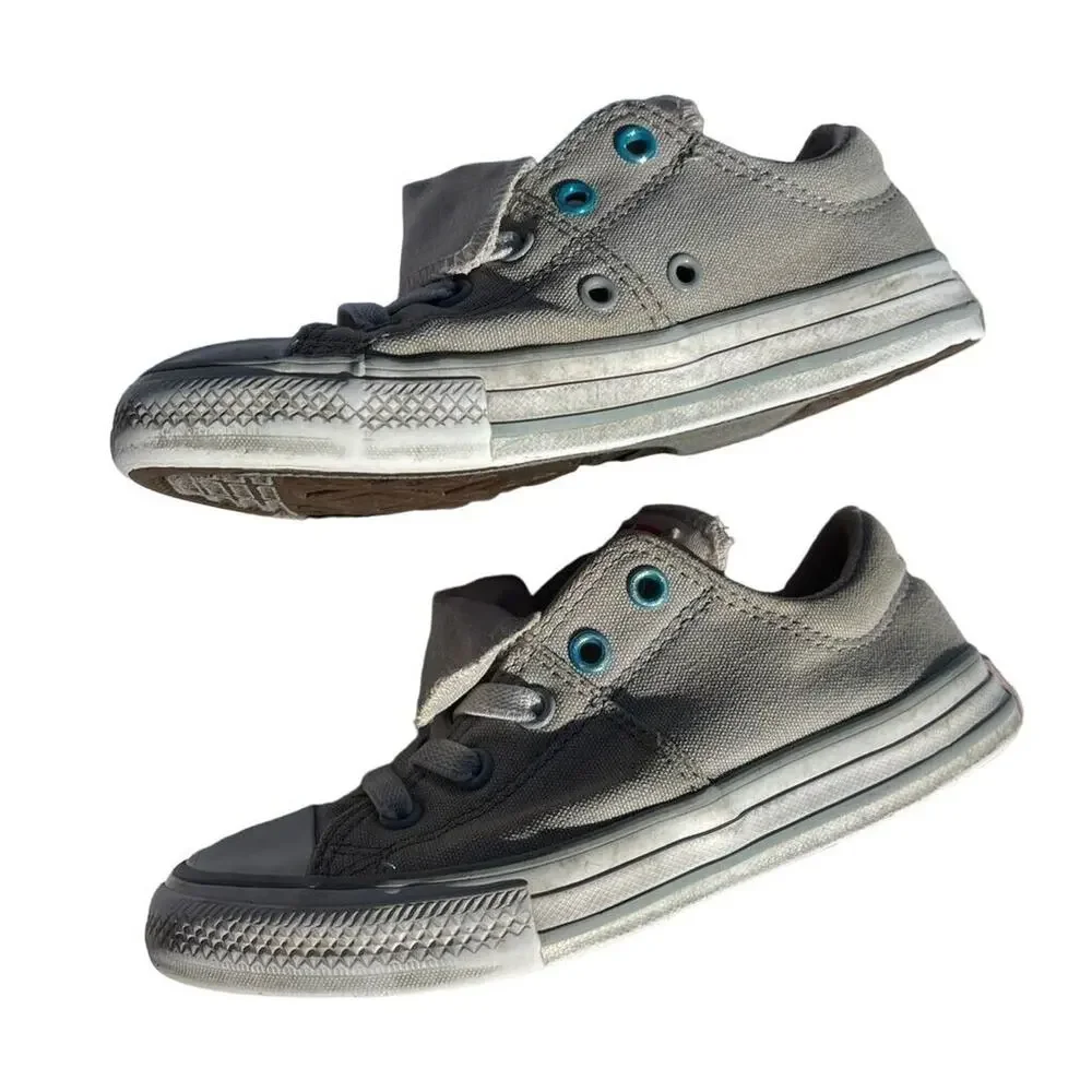 Converse All Star Girls Sneakers Shoes Double Tongue Gray Pink Athletic Sz 13